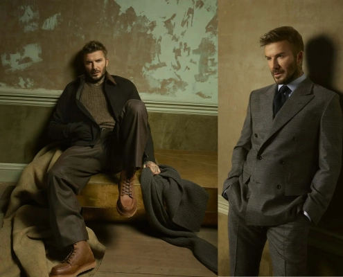 David Beckham v prefinjeni jesensko-zimski kolekciji BECKHAM x BOSS 2025 – eleganca, dediščina in brezčasni slog.