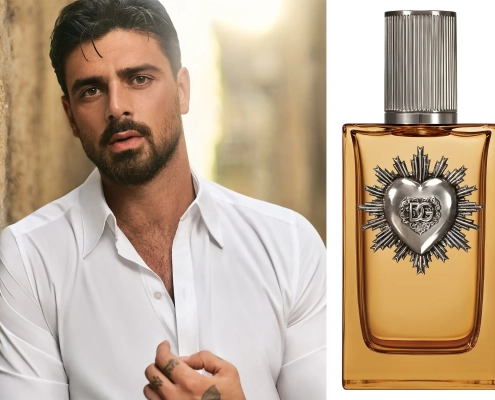 Michele Morrone z dišavo Dolce&Gabbana Devotion For Men in simbolom Svetega Srca.