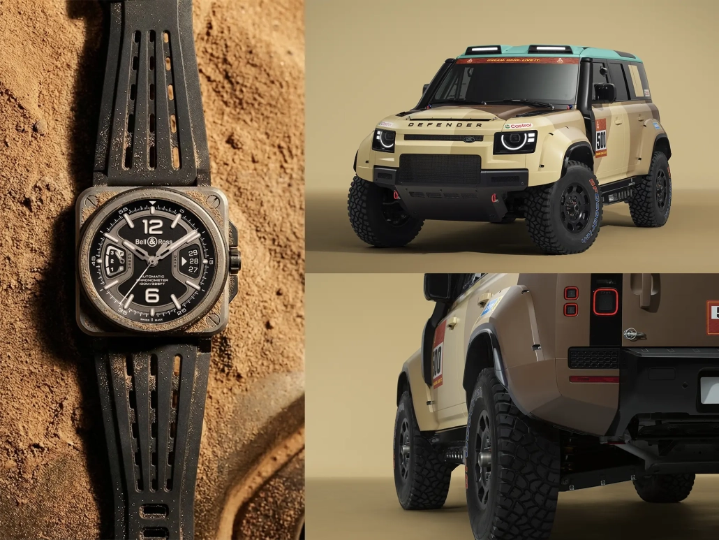 Ura Bell & Ross BR-X3 Black Titanium in vozilo Defender Rally Dakar v ekstremnih razmerah.