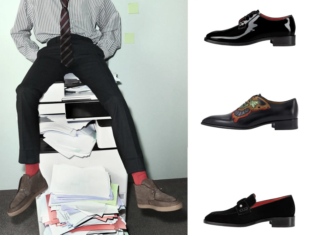 Moška kolekcija čevljev Christian Louboutin pomlad–poletje 2026, navdihnjena z uprizoritveno umetnostjo in cirkusom.