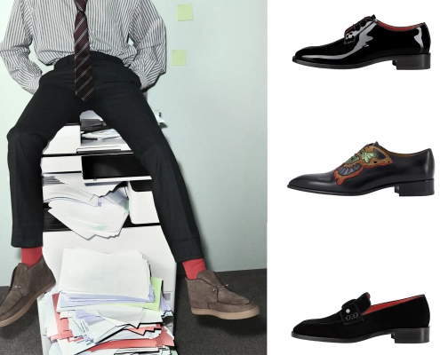 Moška kolekcija čevljev Christian Louboutin pomlad–poletje 2026, navdihnjena z uprizoritveno umetnostjo in cirkusom.