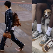 Nizke superge LV Tilted iz džinsa z živalskimi motivi in gumijastim podplatom, predstavljene na reviji moške kolekcije pomlad–poletje 2026 Louis Vuitton.