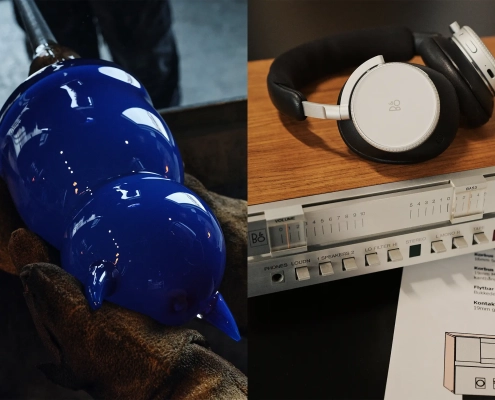 Bang & Olufsen pop-up kavarna v Parizu z Beoplay H100 slušalkami in Beogram 4000c gramofonom.